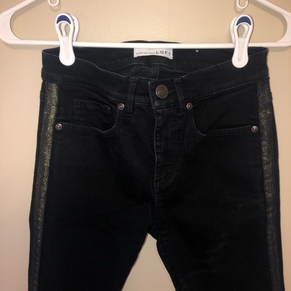LOFT Skinny Black Jeans Gold Shimmer Stripe - Picture 5 of 9